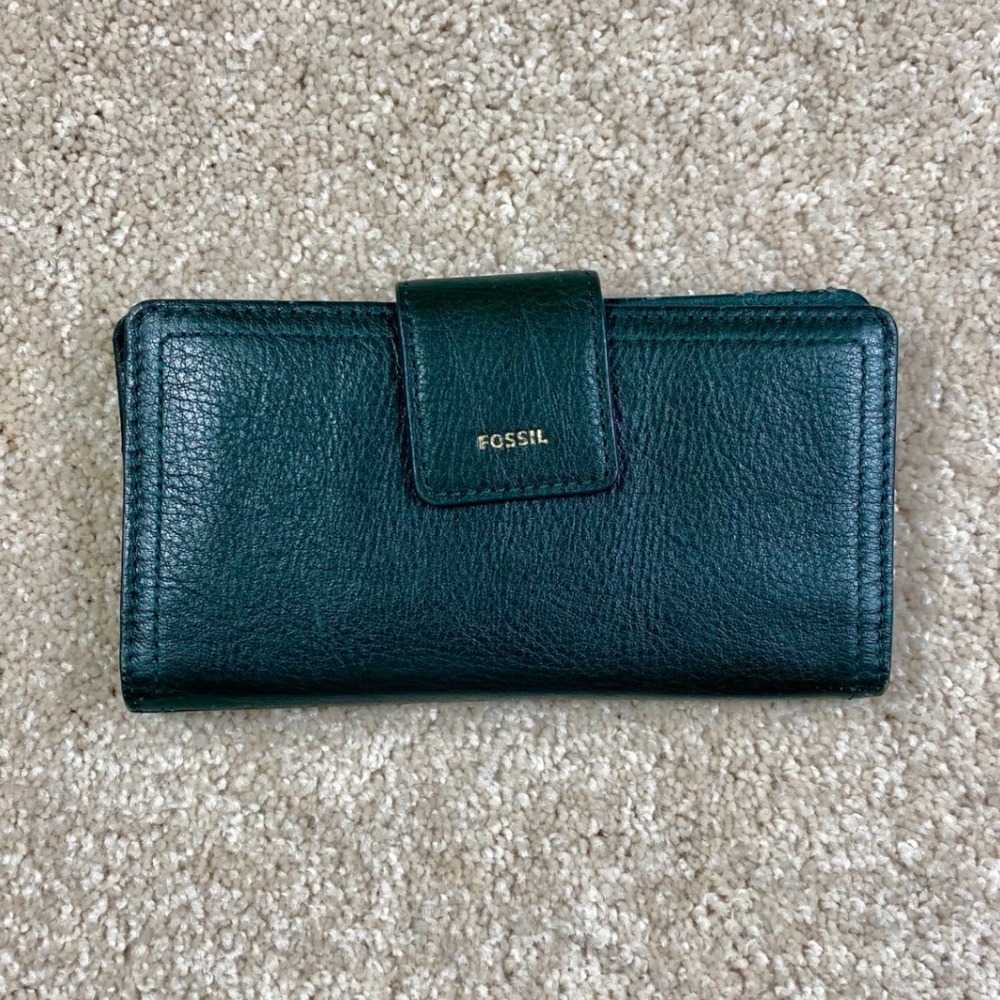 Fossil Madison Slim Clutch Wallet Hunter Green Pebbled Leather SL7830